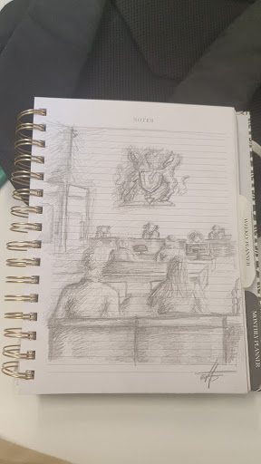 Courtroom sketch from the visit to Cambridge Magistrates Court Sixth Form student Lydia created a courtroom sketch from the visit to Cambridge Magistrates Court