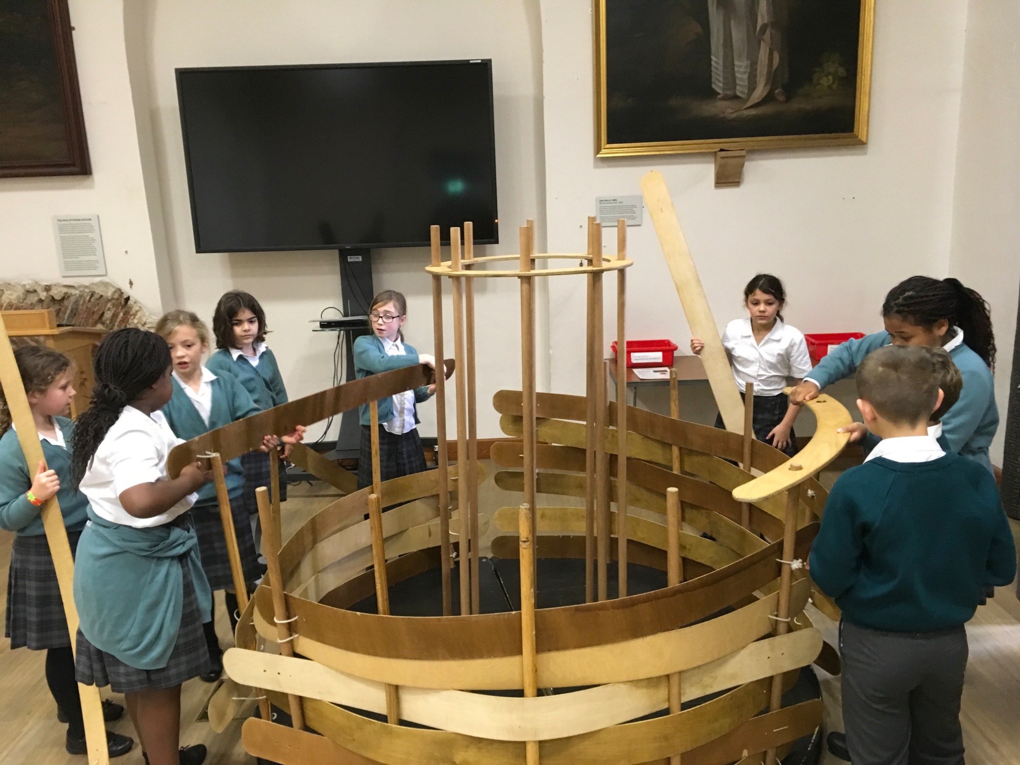 Year 4 building an Iron Age roundhouse out of wooden planks