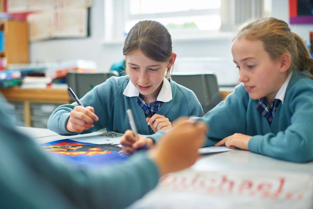 Two girls in classroom