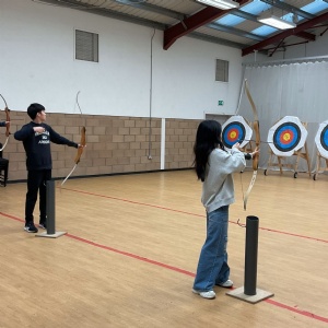 Stephen Pers Cambridge Sixth Form boarding students day trip to Grafham Water where they tried Archery